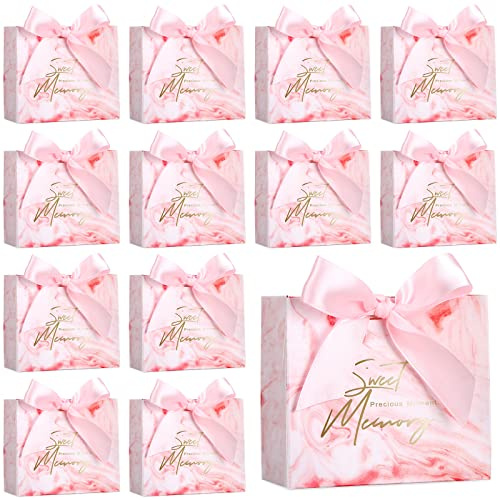 80 Stück Mini-Dankeschön-Geschenktüten mit Schleife 11,4 x 4,5 x 9,9 cm Papiertüten für Geschenkpapier (rosa Marmor)