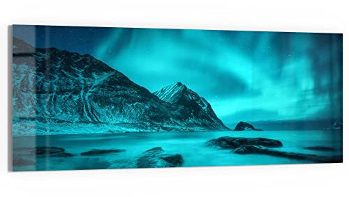 DEQORI Glasbild Echtglas | Motiv Polarlichter in Norwegen | horizontal einteilig 125x50 cm | schöne Dekoration | Wandbild für Wohnzimmer, Schlafzimmer, Flur & Küche | moderne Wanddeko
