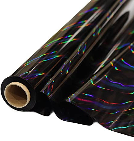 CMFYHM Schillernde schwarze Zellophanfolie, Rolle I 86 cm breitx30 m lang, buntes Zellophan, perfekt für Körbe, Geschenke, Leckereien, Geburtstag, Urlaub, Hochzeit, Handwerk, Dekoration (schwarz)