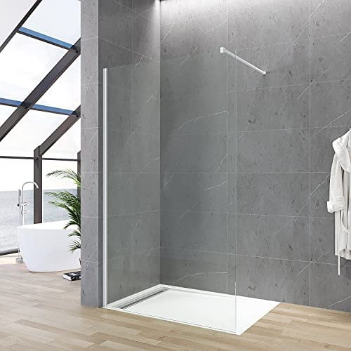 Duschabtrennung Glas Duschtrennwand 110x200 cm Walk-In Dusche Weiß aus 8 mm Easy-clean NANO Glas mit Stabilisator
