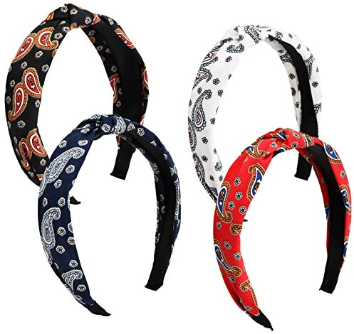 Laughhe Breite Vintage-Haarbänder, 4 Stück Damen Haarband Breite Haarreifen mit Knoten Retro Stirnband Haarreifen Stoff für Frauen Mädchen Kostüm Yoga, Sport