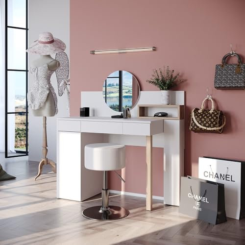 Vicco Schminktisch Olivia, Weiß/Sonoma, 110 cm mit Hocker