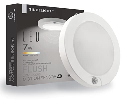 SINCELIGHT LED-Deckenleuchte mit PIR-Bewegungssensor, automatisch EIN/AUS, 7W, Kaltweiß 6000K, Anbaumontage für Decke, Schrank, Unterschrank, feuchtigkeitsgeeignet