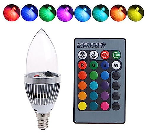 E14 3W RGB LED Smart Light Bulbs, E12 E14 Battery Operated Light Bulb E14 LED Candle Multicolored Lamp Bulb Remote Control Kit for Corridors Toilets Hallways Hotels (E14 transparent cover)