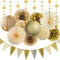 Gold Party Dekoration Creme Tan Papierfächer Papier Laterne Pompons Papierblumen Wimpel Banner für Hochzeitsdeko Geburtstag Brautdusc Babyparty Verlobungsfeier Abschluss Dekoration