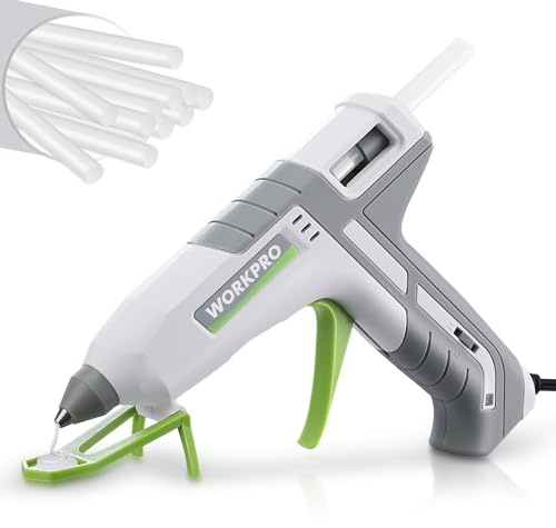 WORKPRO Hot Glue Gun Full Size - 60/100W Dual Temp Glue Gun and Sticks Set with 10 PCS Glue Sticks (7/16) - 90S Fast Preheating Hot Glue Gun Kit for Construction, Crafting, DIY and Repairs - White
