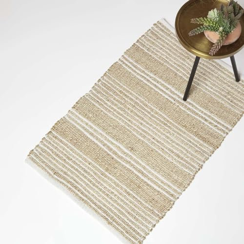 Homescapes Arlyn Jute-Teppich beige-weiß gestreift 60x90 cm, Flachgewebe-Teppich Jute & Baumwolle mit Streifen-Muster