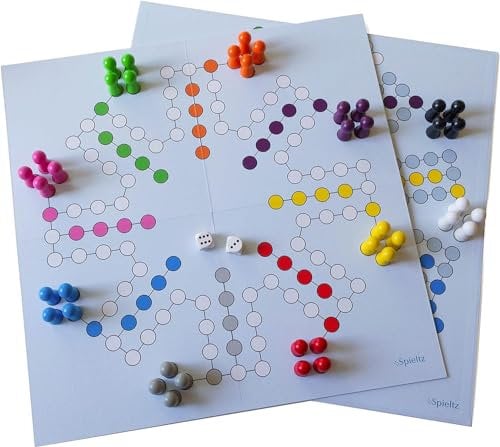 Spieltz Party Ludo, XL Ludo Spiel für viele Spieler (Vorderseite für 8 Personen, Rückseite für 10 Personen) (XL, 2. Auflage)
