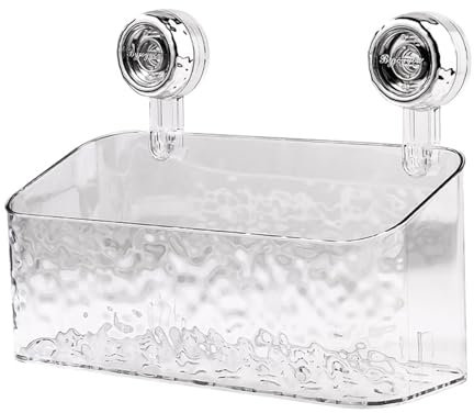 Baketron Salle De Bains Etagere Ventouse,Étagère Avec Motif Glacier,Boîte De Rangement Mural Pour Toilettes,Peut être Renforcé Par Rotation,Rangement Des Serviettes Et Autres Articles Divers(L-blanc)