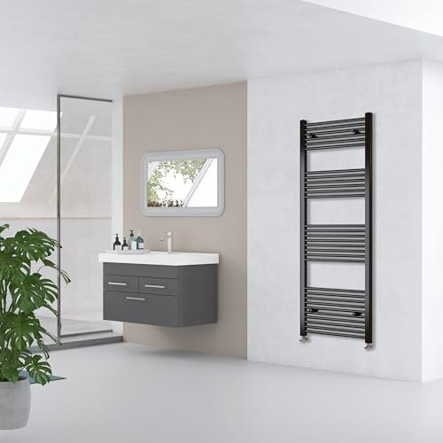 Acezanble 1800x500 Straight Central Heating Towel Rail Bathroom Heated Rad Radiator Black