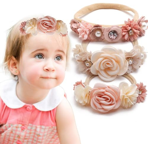 LICHUANUK 3 Pezzi Fascia Capelli Neonata,Fasce per Capelli Bambina,Fasce per Capelli in Nylon per Bambina Fascia Elastica,per Neonati, Ragazze, Bambini Piccoli,Stile a