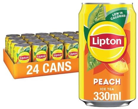 Lipton Peach Ice Tea Can 330 ml (Pack of 24), low calorie soft drink, 100% black tea extract