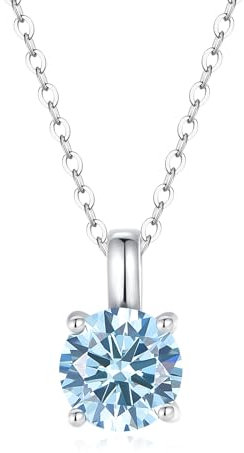GAVU Kristall Halskette für Damen silber 925 mit Aquamarinblauem Zirkonia Anhänger, Silberfarbene Kette
