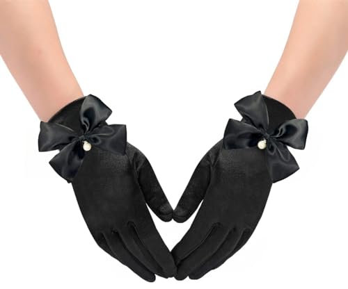 SamHeng Kurze Satinhandschuhe für Damen, klassische Schwarze Hochzeitshandschuhe für Braut, Vintage-Party, Opernhandschuhe für Damen, elegante Handschuhe, Vintage-Kostüme der 1920er Jahre