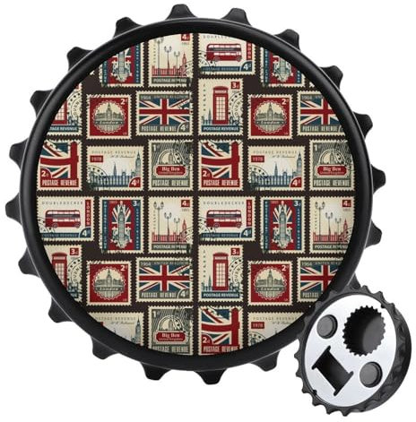 Stamps with The Union Jack Magnetic Bottle Opener Personalized Beer Opener Bottle Cap Fridge Magnets for Home Kitchen Black-style