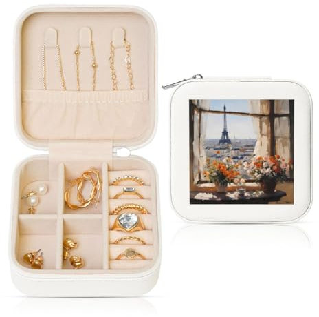 Schöne quadratische Reise-Schmuckschatulle aus Leder, für Mädchen, Damen (weiß)