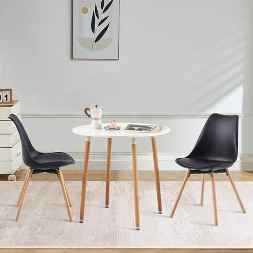 FURNITABLE Esszimmergruppe Esstisch mit 2 Stühlen, Runder Küchentisch-Set und Esszimmerstühle Essgruppe für Küche Esszimmer Wohnzimmer (Weiß Tisch+2 Schwarz Stühl)