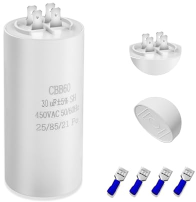 Iruihoo CBB60 30UF Condensateur de démarrage,450V 30µF Condensateur de démarrage moteur Connecteur pour moteur électrique