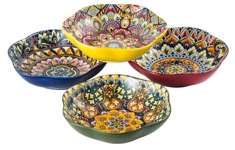 Saladier en porcelaine, Bol à Céréales de 600ml, Bol Multifonction de 4 Piece, Bols pour Salade/Fruits/Pâtes/Céréales - Style Bohème