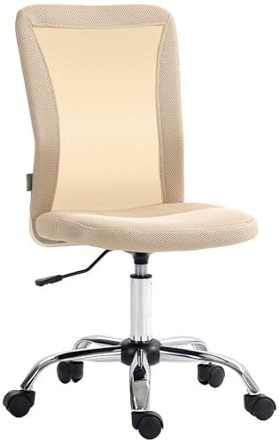 Vinsetto Chaise de Bureau Ergonomique Fauteuil de Bureau Hauteur réglable piètement chromé pivotant 360° revêtement Maille Beige