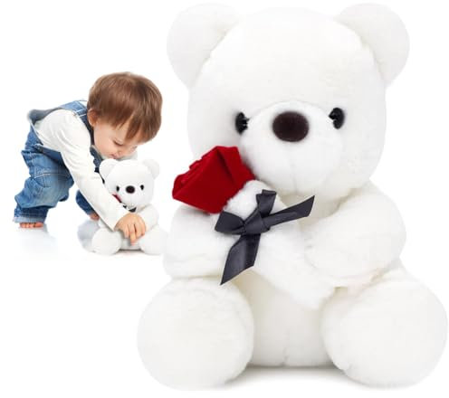 Zinueen Roses Ours en Peluche 23 cm, Nounours, Ours en Peluche, Cadeau de Saint-Valentin pour La Petite Amie, Ours en Peluche Doux pour Cadeau Petite Amie Noël, Anniversaire (Blanc)
