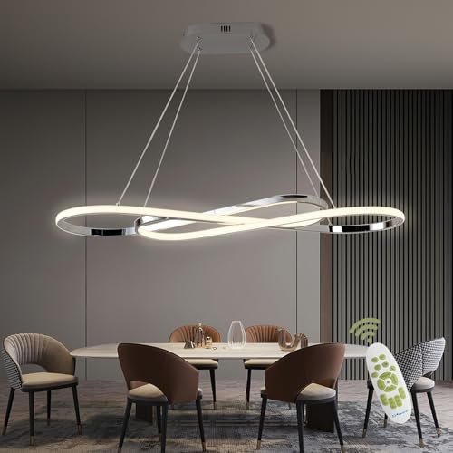 AHRHSM LED Pendelleuchte Esstisch, Moderne Dimmbar Esstischlampe 57W, Höhenverstellbar, Hängeleuchte mit Fernbedienung, Esszimmerlampe für Esszimmer, Küchen (Helles Silber)