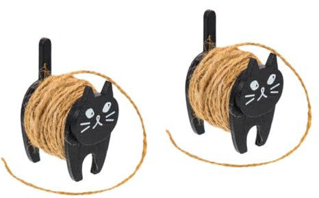 ULDIGI 2 Sets Cat Reel Exquisite Cord Holder Floss Bobbins Winder Wire Management Practical Cord Holder Convenient Cord Holder Cat Shape Thread Line Holder Cable Holders Black Wooden