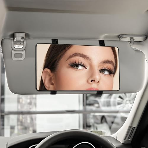 Hbxdeco Car Sun Visor Vanity Mirror, Automotive Makeup Sun-Shading Mirror with Straps, HD Large Car Visor Cosmetic Vanity Mirror for Women Girls, Universal Interior Car Accessories (Black)