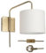 Stratton Antique Brass Swing Arm Plug in Wall Light with Natural Linen Shade