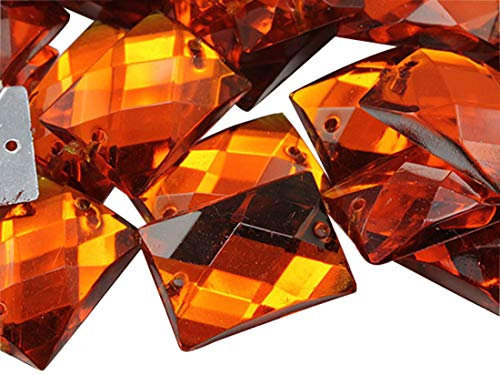 Orange Hyazinthe CH08 Rechteckige Perlen zum Aufnähen, Kunststoff, Acryl, Strasssteine mit Löchern zum Nähen, Kleidungsverzierungen, Kostüm-Cosplays, 25 x 18 mm, 18 Stück