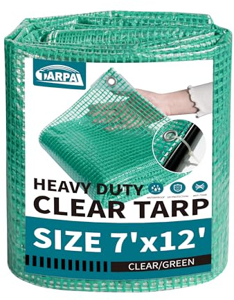 TARPAL Lona Verde Transparente de 7 x 12 pies, Resistente al Agua, 12 mil con Ojales