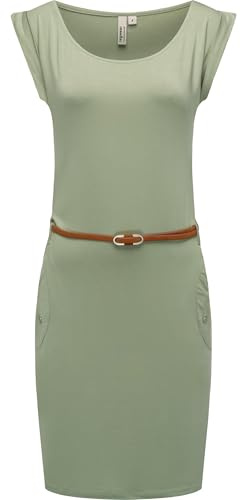 Ragwear Damen Kurzarm Sommerkleid kurzes Minikleid mit schmalem Taillen-Gürtel und Taschen Tagg YOUMODO Dusty Green Gr. XS