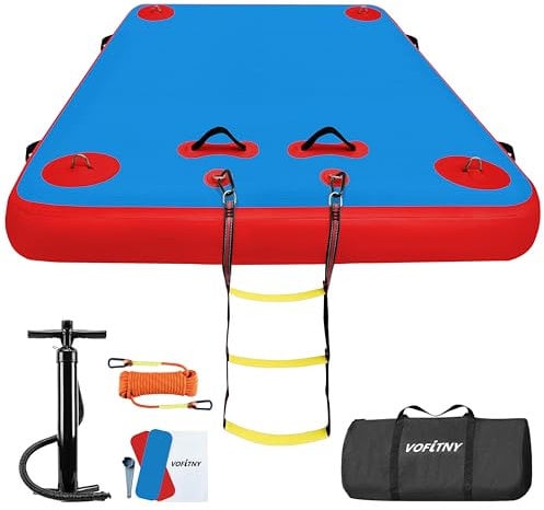 VOFiTNY Inflatable Floating Dock Swim Air Platform Island Raft Mat for Lake Beach Ocean with Rope Ladder, Non-Slip Surface