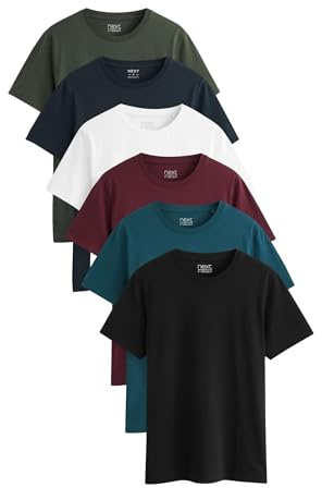 NEXT Herren T-Shirts, 6er-Pack Marineblau/Türkis/Weiß/Schwarz/Grün/Burgunderrot S