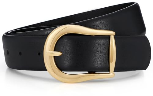 Damen Ledergürtel für Jeans Hosen weiches Leder Damen Gürtel mit Goldschnalle, Breite 3,3 CM, Schwarz, S