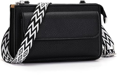 LANXINGLUO kleine umhängetasche Damen Handytasche zum umhängen Damen Crossbody Bag 2,5 cm Abnehmbarer Schultergurt umhängetasche klein schwarz