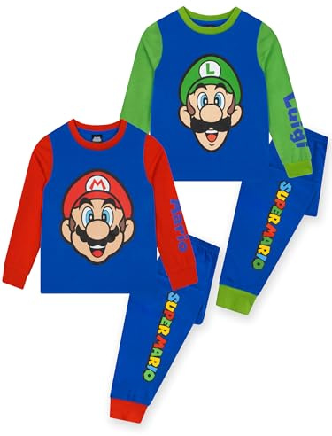Super Mario Schlafanzug Jungen, 2er-Pack Pyjamas Schlafanzug Kinder, Gaming Schlafanzüge Für Jungen, Mario Schlafanzüge Junge