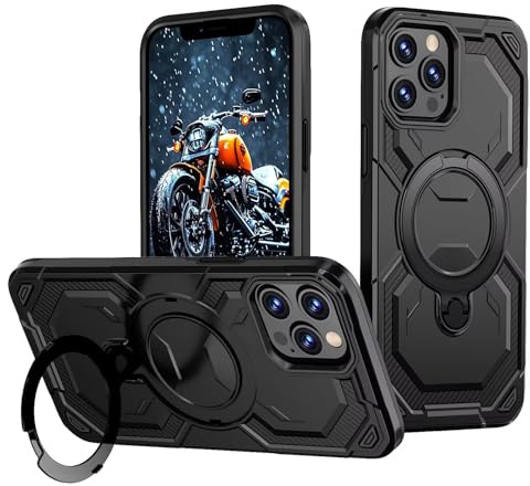 Pazpnoy Hülle für iPhone 12/iPhone 12 Pro,Militärische Klasse Handyhülle Kompatibel mit [Magnetismus Kickstand],TPU & PC Shockproof Schutz Case Cover-Schwarz
