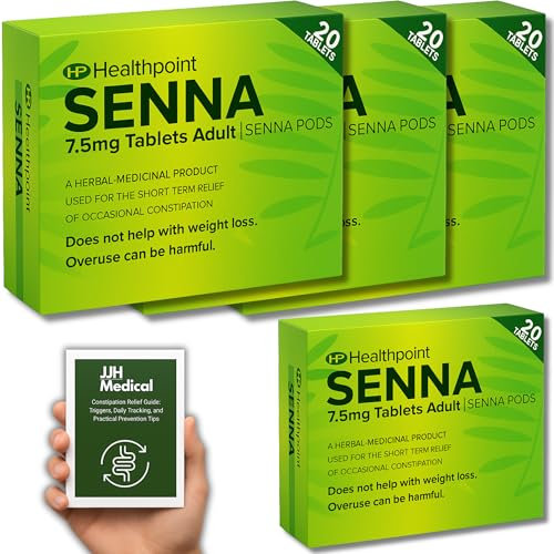 Constipation Relief 7.5mg Tablets Adult - 4 X 20 Tablets Effective Adult Relief- JJH Medical Bundle with Stool Chart, Symptom Tracker & Relief Guide for Digestive Support
