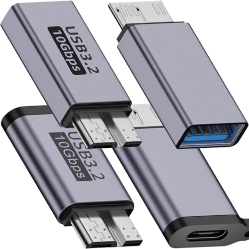 Xiatiaosann Micro B to USB 3.0 Adapter with Micro B to Type-C Adapter, MicroB Male to USB/Type-C USB3.0 Data Transfer Adapter for Computer, Laptops, Hard Drives (4 Pack)