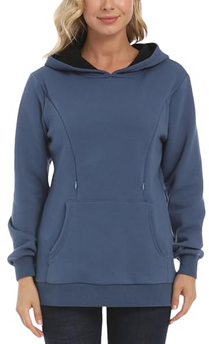 FEOYA Allaitement Sweatshirt Décontracté Enceintes Maternité Sweat-Shirt à Manches Longues Confortable Haut d'allaitement Vêtements de Grossesse Pull Chaud S