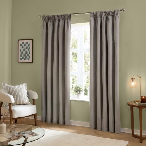 furn. The Ultimate Velvet Blackout Pencil Pleat Curtains (Silver-229x229cm) | Soft Stylish Light Blocking Thermal Matte Velvet Curtain Pair