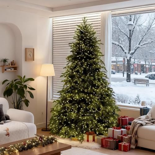 Árbol de Navidad Artificial Preiluminado, Abeto con Bisagras, con 1450-11750 Puntas y 400-2000 Luces, Ramas Automáticas con Control Remoto(240cm/8ft)