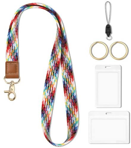 CHUQING Ausweishülle mit Band Schlüsselband zum Umhängen Regenbogenfarben | Polyester-Lanyard mit Kartenhüllen. Zum Tragen von Ausweisen, Zutrittskarten und Schlüsseln, ideal für Büro und Kreuzfahrt