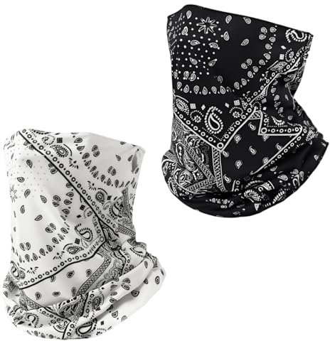 YUVKIN Lot de 2 pièces Écharpe multifonctionnelle unisexe, Bandanas sans couture, Coupe-vent, Tube, Tour de cou moto homme et femme, Pour extérieur, travail, cyclisme, course, running, cache-nez