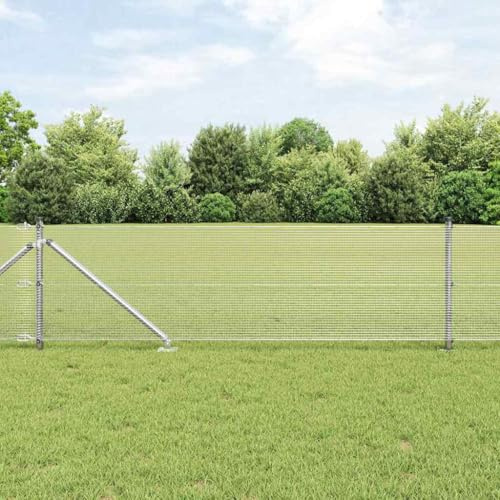 Robuster Gartenzaun mit Pfosten, Silber, 0,5 x 50 m, Stahl, UV-beständig, wetterfest, für Garten und Terrasse, langlebig