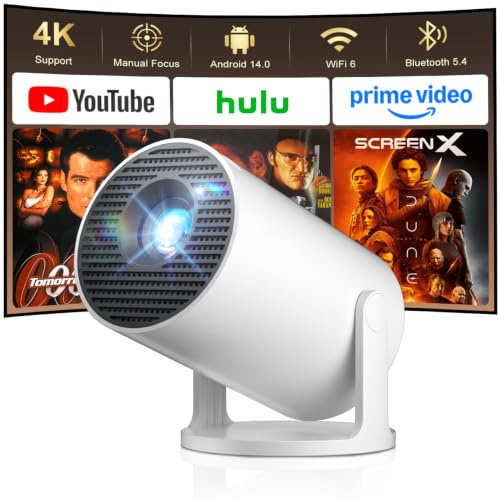 Salange Mini Portable Projector for Bedroom,Android 14 Built-in Apps,1080P | 12000L WiFi 6 Bluetooth 5.4,Auto Keystone Short Throw,180° Rotatable,Outdoor Movie Home Theater,Screen Mirroring iOS/Android