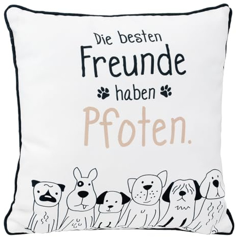 CULT at home Kissen Hundemotiv Dekokissen Hund 40 x 40 cm Hundebande Oeko Tex Kissenbezug mit Füllung Geschenk für Hundebesitzer Geschenkidee zu Vatertag