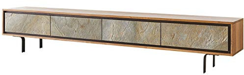 DELIFE TV-Bank Juwelo 220x35x40 Akazie Natur Stein Beine Schwarz