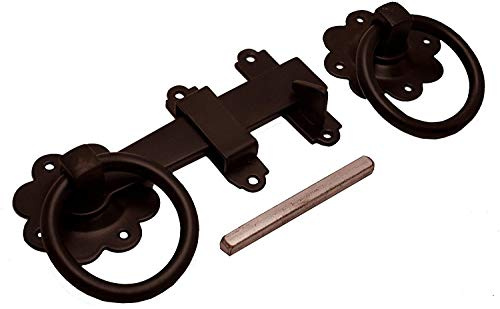 Golden Grace Gate Ring Plain Latch in Black Finish, Pack Catch Metal for Outdoor Gates - 21.4cm x 12.7cm x 4 cm